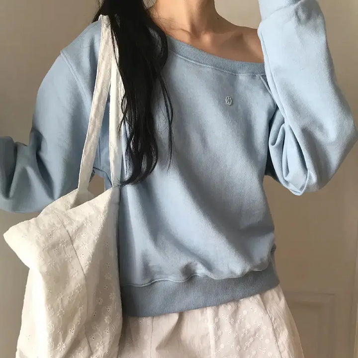 [BUNJANG] Letter From Moon Edin Off-shoulder Sweatshirt Sky Blue / 새제품) 레터프롬문 에딘 오프숄더 스웻셔츠 스카이블루
