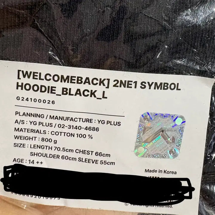 [BUNJANG] 2NE1 Symbol Black Hoodie (Large) / 2NE1 투애니원 심볼 블랙 후드티 라지