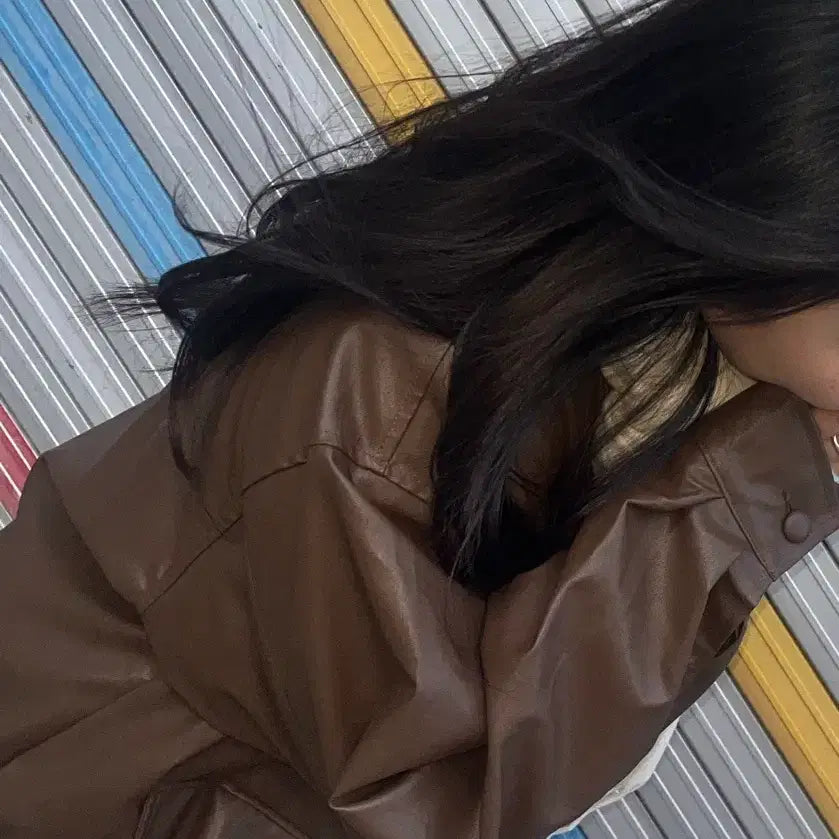 [BUNJANG] Glossy Brown Leather Jacket / 글로시 브라운 레더 자켓