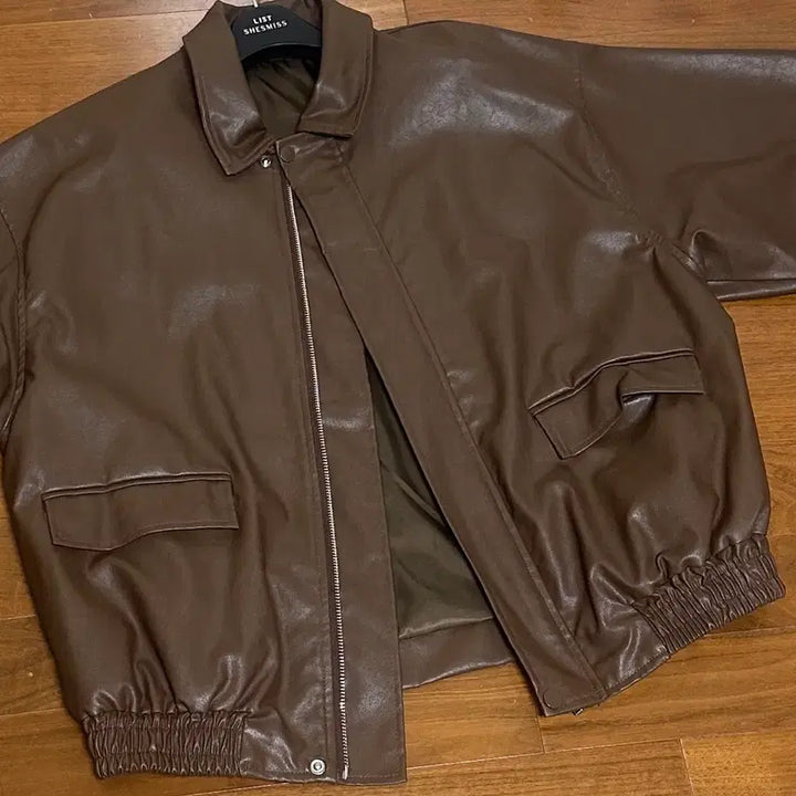 [BUNJANG] Glossy Brown Leather Jacket / 글로시 브라운 레더 자켓