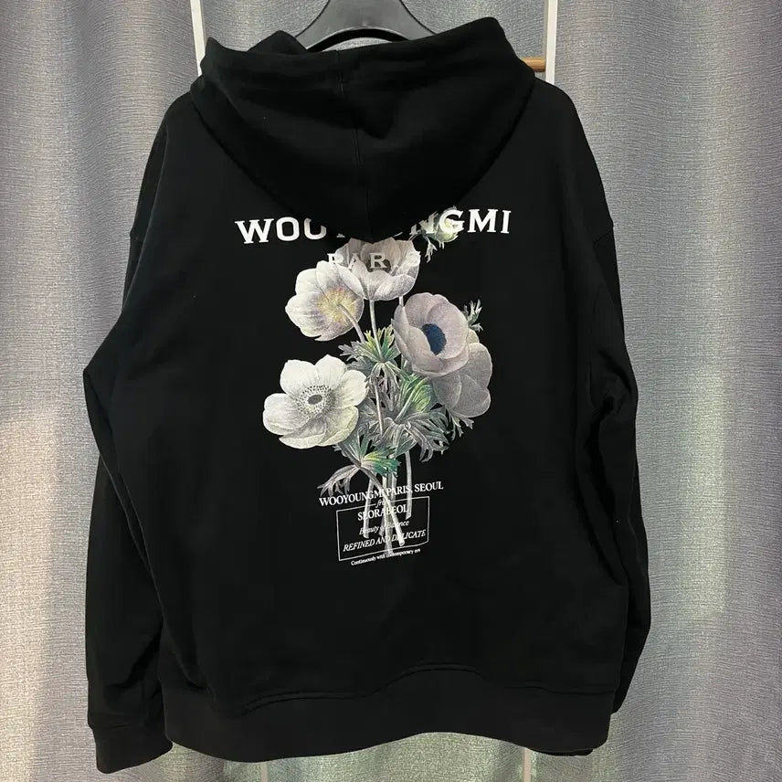 [BUNJANG] Wooyoungmi Flower Back Logo Hoodie / [ 50 ] 우영미 플라워 백로고 프린팅 후드티