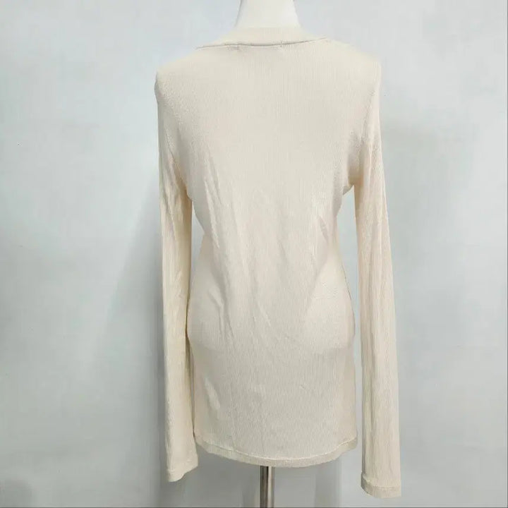 [BUNJANG] SJYP Slim Ribbed Long Sleeve Top / SJYP 한섬 정품 여성 레이온 혼방 슬림 골지 긴팔 티셔츠 M