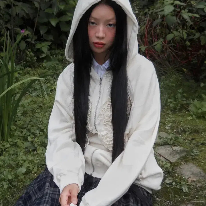 [BUNJANG] PlayUp Ruffle Zip Hoodie - Ivory 1 / 플레이업 Ruffle Zip Hoodie