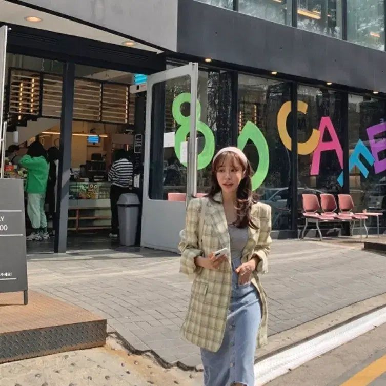 [BUNJANG] There She Is Checkered Oversized Jacket / 데얼쉬이즈 체크 오버핏 자켓