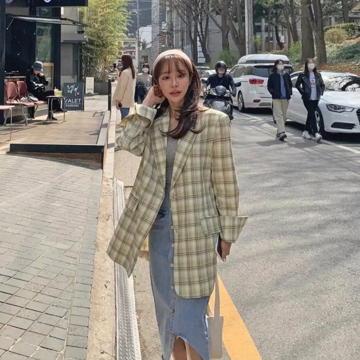 [BUNJANG] There She Is Checkered Oversized Jacket / 데얼쉬이즈 체크 오버핏 자켓
