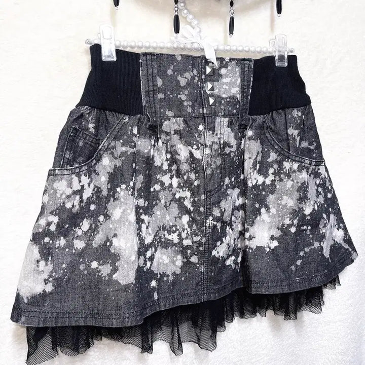 [BUNJANG] Vintage Y2K Goth Punk Studded Tie-Dye Mini Skirt / 고스펑크 y2k 와투케 갸루 타이다이 스터드찡 그런지 미니스커트 치마