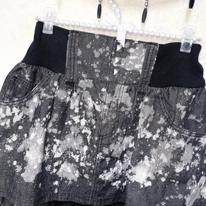 [BUNJANG] Vintage Y2K Goth Punk Studded Tie-Dye Mini Skirt / 고스펑크 y2k 와투케 갸루 타이다이 스터드찡 그런지 미니스커트 치마