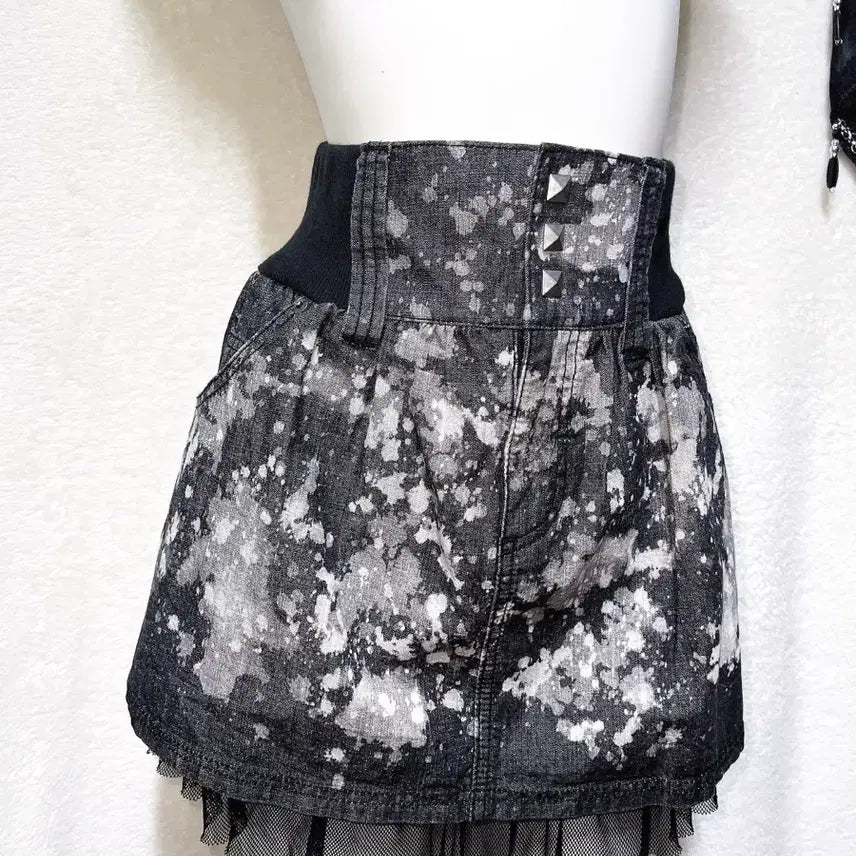 [BUNJANG] Vintage Y2K Goth Punk Studded Tie-Dye Mini Skirt / 고스펑크 y2k 와투케 갸루 타이다이 스터드찡 그런지 미니스커트 치마