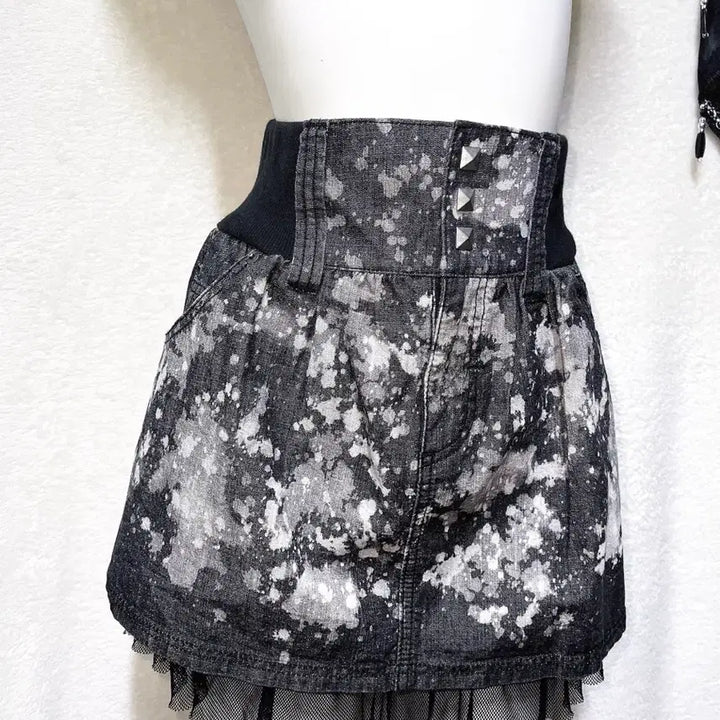 [BUNJANG] Vintage Y2K Goth Punk Studded Tie-Dye Mini Skirt / 고스펑크 y2k 와투케 갸루 타이다이 스터드찡 그런지 미니스커트 치마