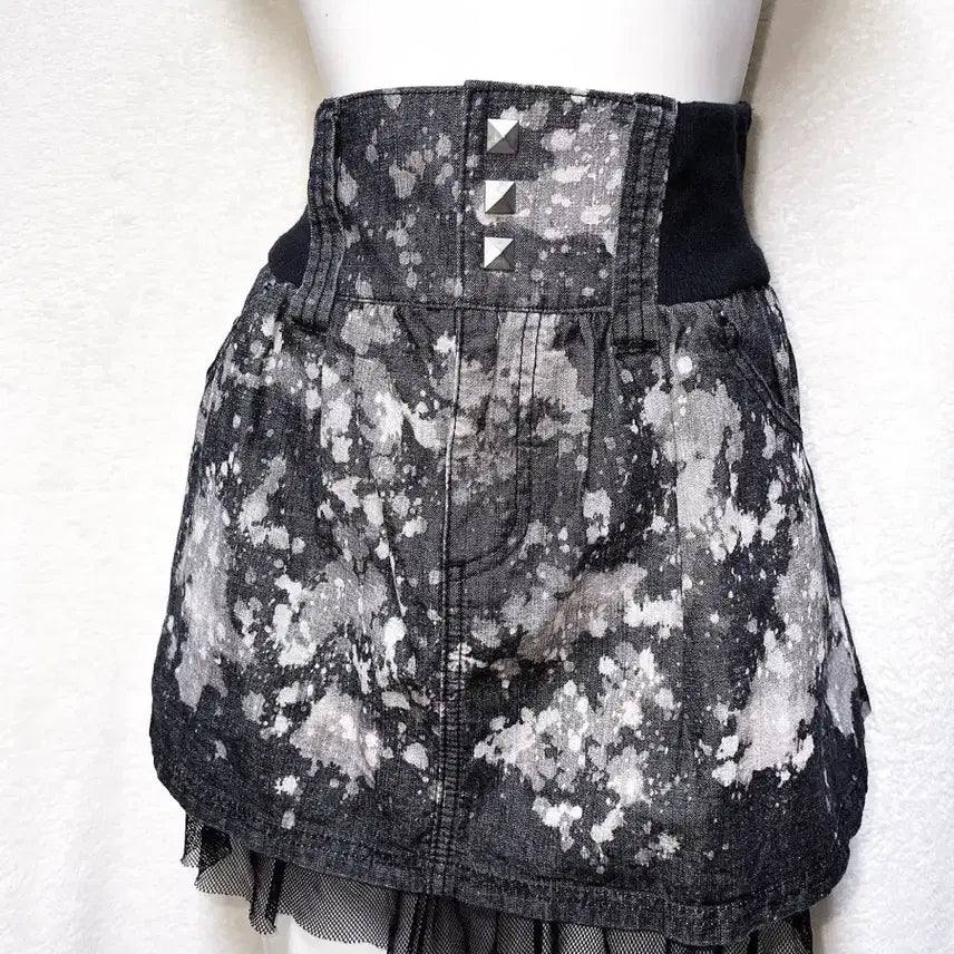 [BUNJANG] Vintage Y2K Goth Punk Studded Tie-Dye Mini Skirt / 고스펑크 y2k 와투케 갸루 타이다이 스터드찡 그런지 미니스커트 치마