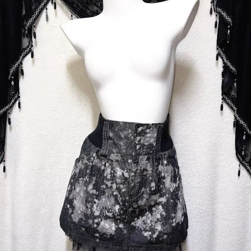 [BUNJANG] Vintage Y2K Goth Punk Studded Tie-Dye Mini Skirt / 고스펑크 y2k 와투케 갸루 타이다이 스터드찡 그런지 미니스커트 치마