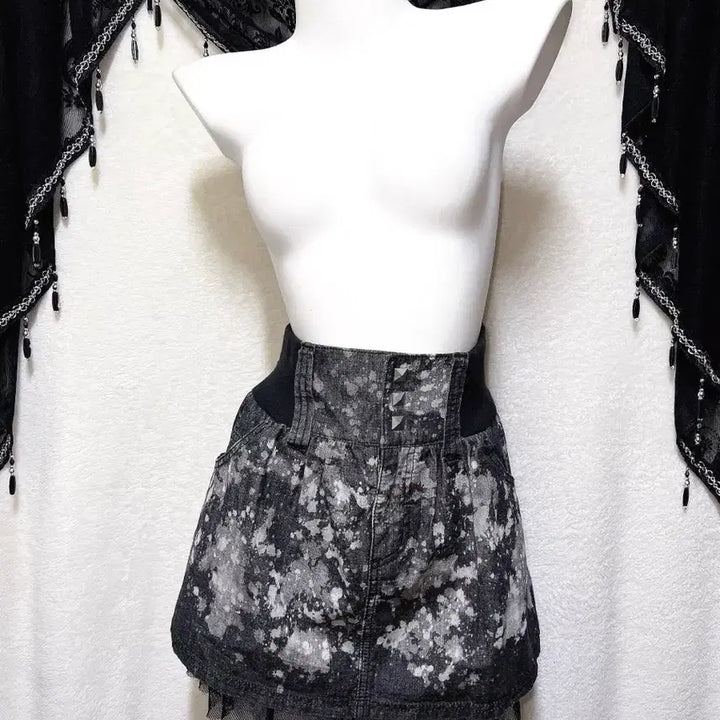 [BUNJANG] Vintage Y2K Goth Punk Studded Tie-Dye Mini Skirt / 고스펑크 y2k 와투케 갸루 타이다이 스터드찡 그런지 미니스커트 치마
