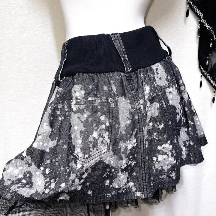 [BUNJANG] Vintage Y2K Goth Punk Studded Tie-Dye Mini Skirt / 고스펑크 y2k 와투케 갸루 타이다이 스터드찡 그런지 미니스커트 치마