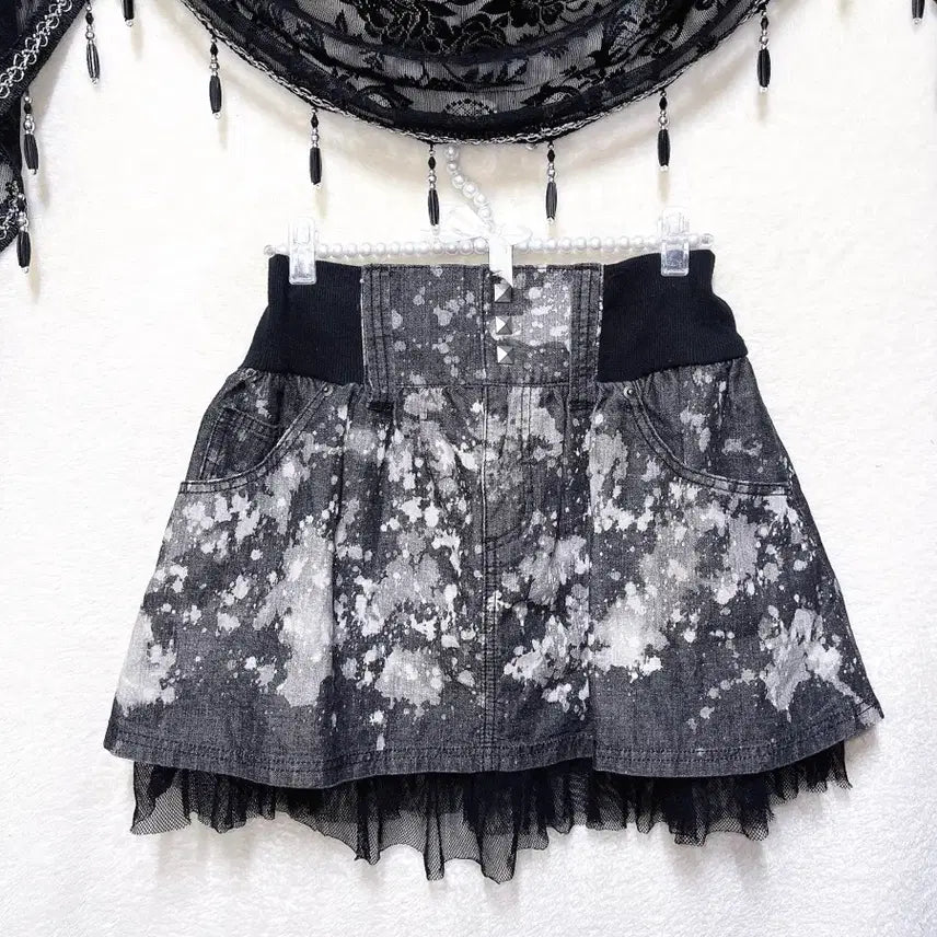 [BUNJANG] Vintage Y2K Goth Punk Studded Tie-Dye Mini Skirt / 고스펑크 y2k 와투케 갸루 타이다이 스터드찡 그런지 미니스커트 치마
