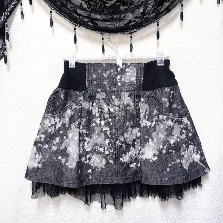 [BUNJANG] Vintage Y2K Goth Punk Studded Tie-Dye Mini Skirt / 고스펑크 y2k 와투케 갸루 타이다이 스터드찡 그런지 미니스커트 치마