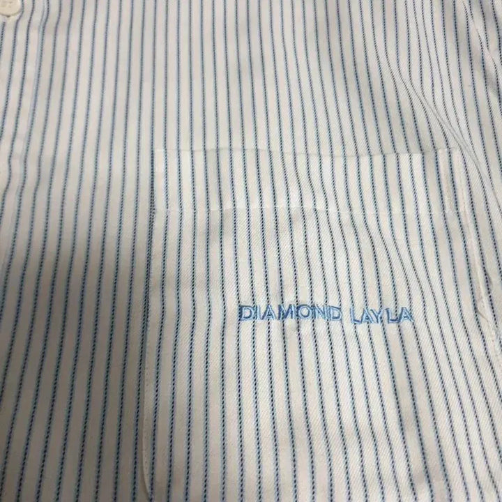 [BUNJANG] Diamond Layla Poly-Blend Striped Long Sleeve Shirt (Blue, XL) / 다이아몬드레이라 폴리혼방 스트라이프 긴팔셔츠 블루 (XL)