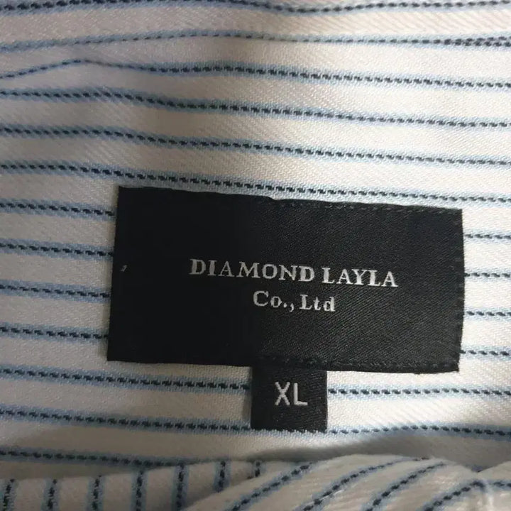 [BUNJANG] Diamond Layla Poly-Blend Striped Long Sleeve Shirt (Blue, XL) / 다이아몬드레이라 폴리혼방 스트라이프 긴팔셔츠 블루 (XL)