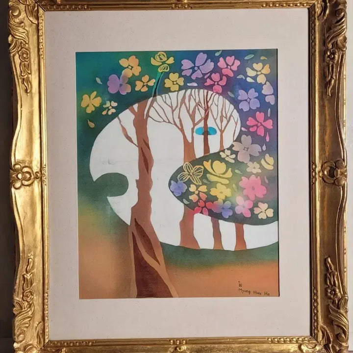 [BUNJANG] Myung Hwa Ha Abstract Oil Painting with Frame / 유화 추상화 그림 액자