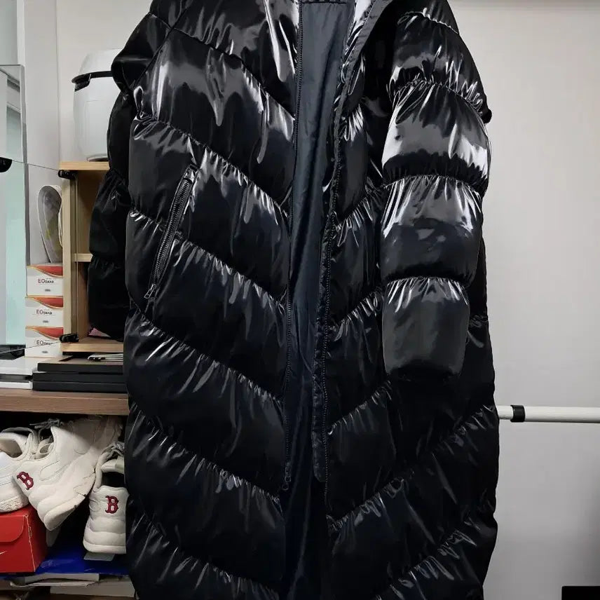 [BUNJANG] Nike THERMA-FIT Long Padded Jacket / 블랙 광택 롱 패딩 점퍼 나이키 공용 THERMA-FIT 롱패딩 블랙