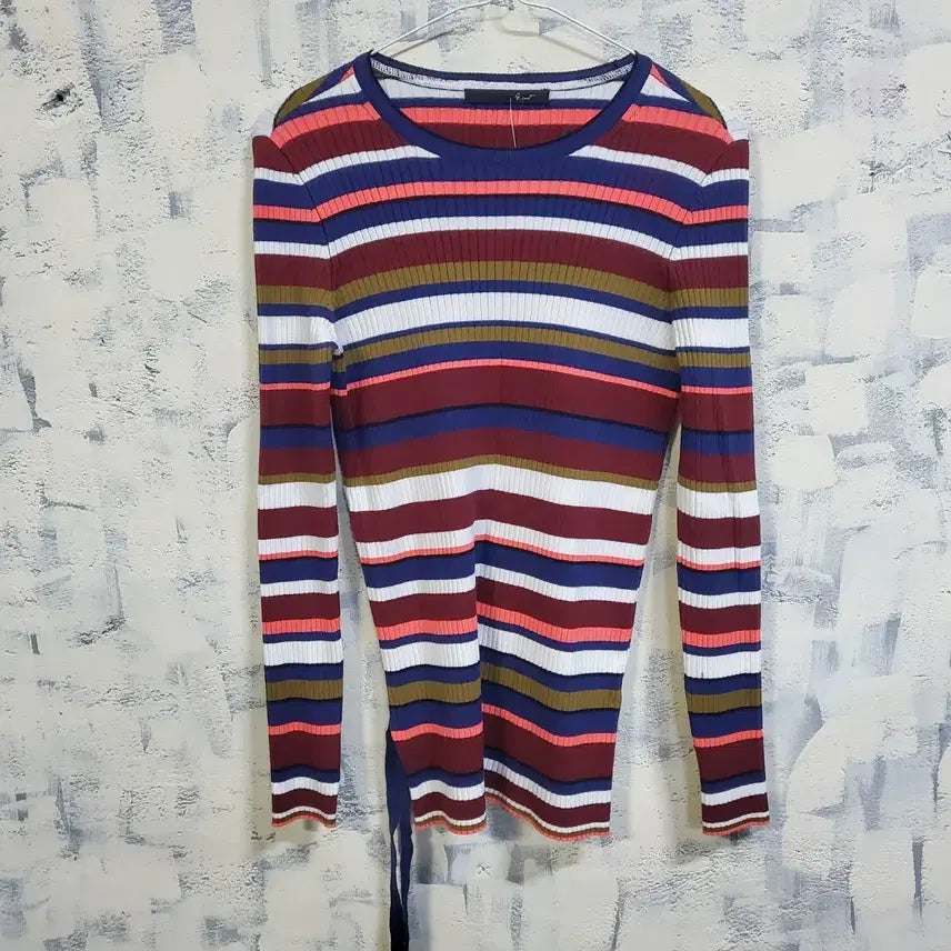 [BUNJANG] CUCKOO Ribbed Stripe Long Sleeve T-Shirt (Free Size) / 지컷 골지 스트라이프 쫀쫀 긴팔 티셔츠 free