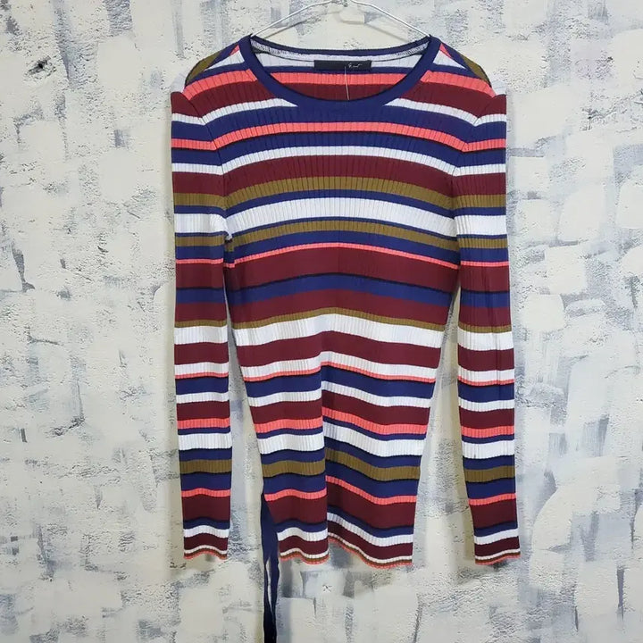 [BUNJANG] CUCKOO Ribbed Stripe Long Sleeve T-Shirt (Free Size) / 지컷 골지 스트라이프 쫀쫀 긴팔 티셔츠 free