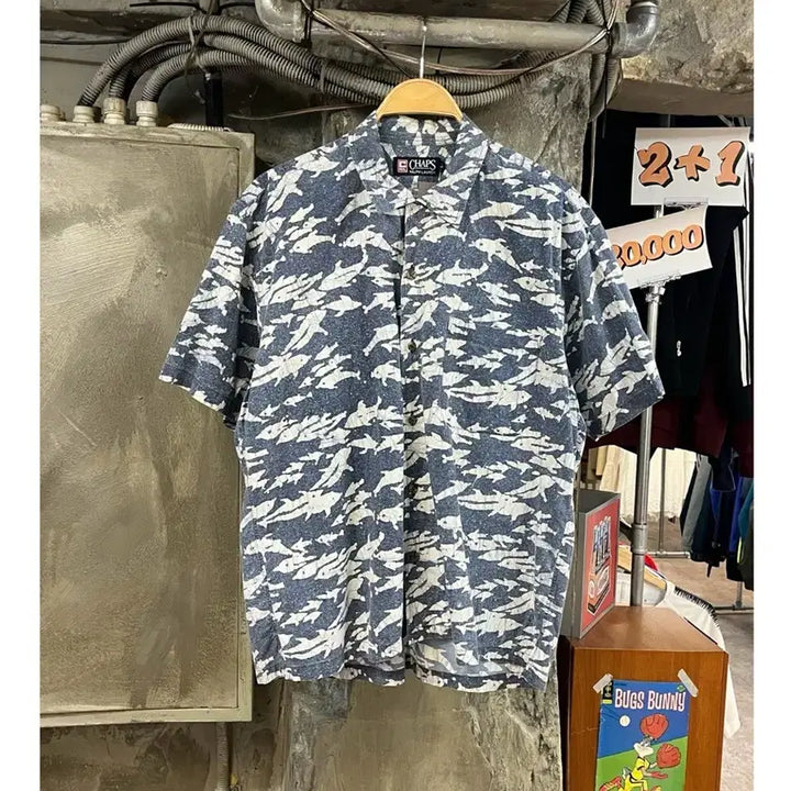 [BUNJANG] Chaps Ralph Lauren Patterned Pocket Short Sleeve Shirt Blue L / 챕스 랄프로렌 포켓 패턴 반팔 셔츠 블루 L 