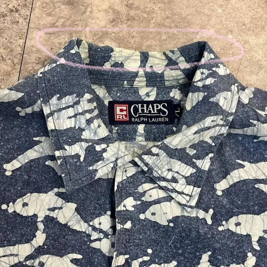 [BUNJANG] Chaps Ralph Lauren Patterned Pocket Short Sleeve Shirt Blue L / 챕스 랄프로렌 포켓 패턴 반팔 셔츠 블루 L 