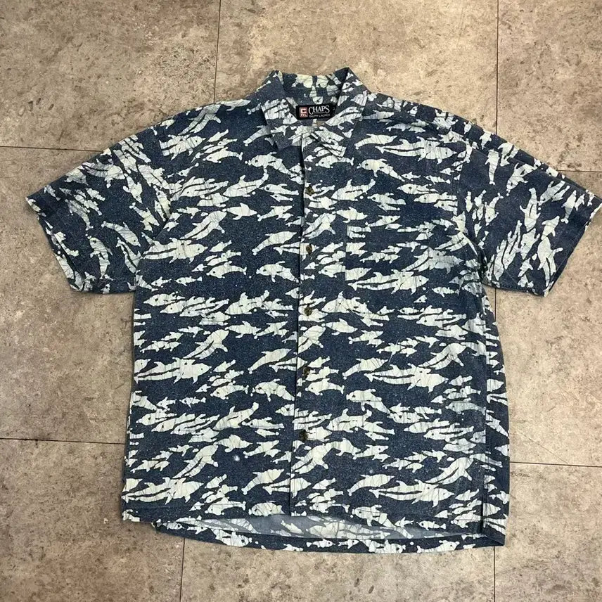 [BUNJANG] Chaps Ralph Lauren Patterned Pocket Short Sleeve Shirt Blue L / 챕스 랄프로렌 포켓 패턴 반팔 셔츠 블루 L 