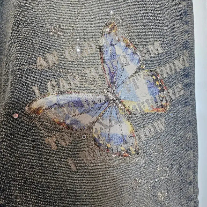 [BUNJANG] Embroidered Butterfly Bootcut Jeans / 나비 자수 부츠컷 청바지