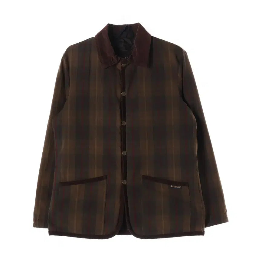 [BUNJANG] Lavenham Check Pattern Corduroy Collar Padded Field Jacket / 라벤햄 체크 패턴 코듀로이 카라 면 퀼팅 패디드 필드 재킷