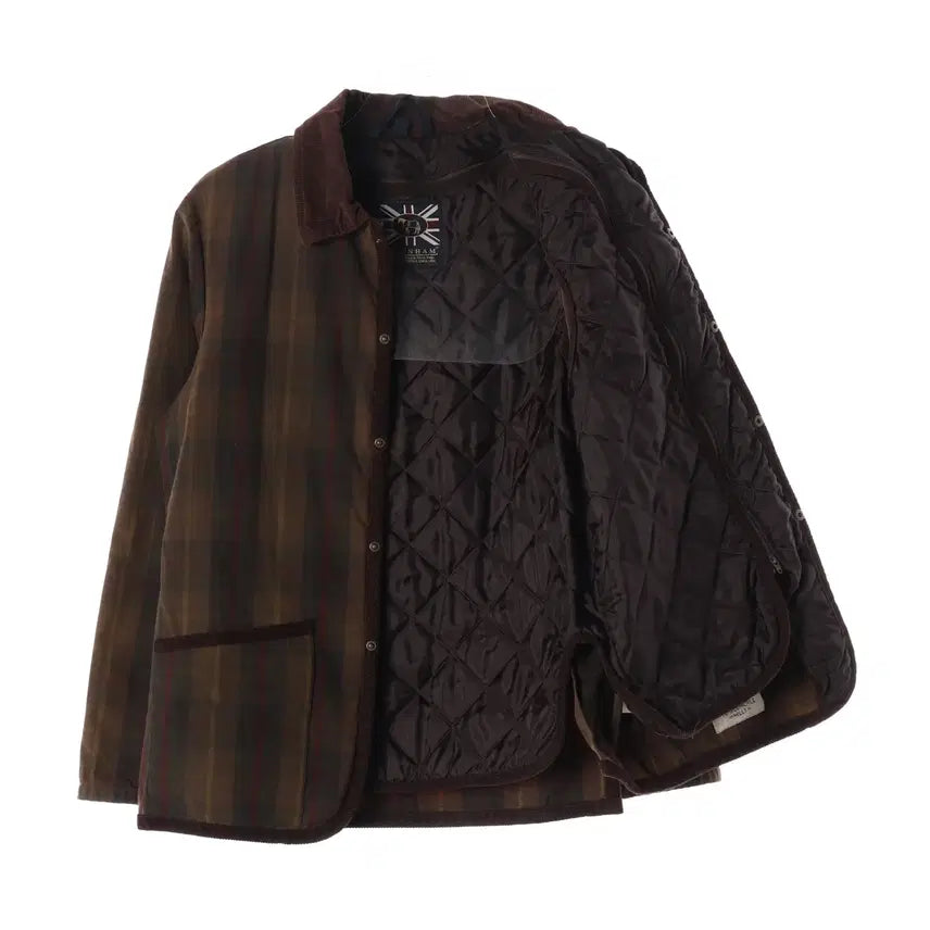 [BUNJANG] Lavenham Check Pattern Corduroy Collar Padded Field Jacket / 라벤햄 체크 패턴 코듀로이 카라 면 퀼팅 패디드 필드 재킷