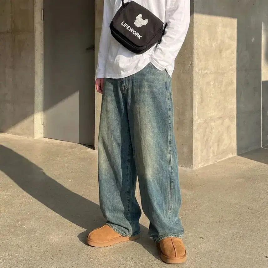 [BUNJANG] Vintage Washed Wide Leg Pants / [당일출고] 벌룬핏 빈티지 워싱 와이드 팬츠