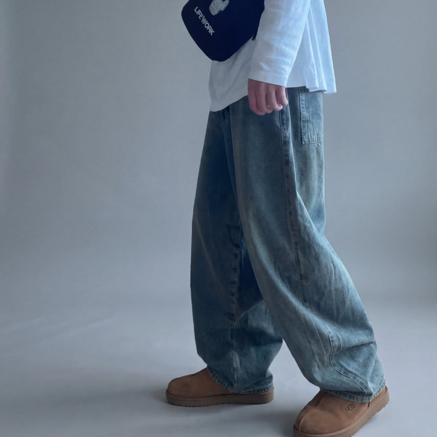 [BUNJANG] Vintage Washed Wide Leg Pants / [당일출고] 벌룬핏 빈티지 워싱 와이드 팬츠