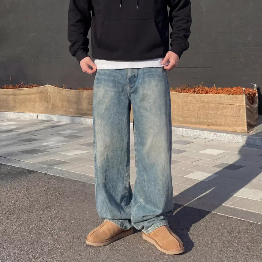 [BUNJANG] Vintage Washed Wide Leg Pants / [당일출고] 벌룬핏 빈티지 워싱 와이드 팬츠