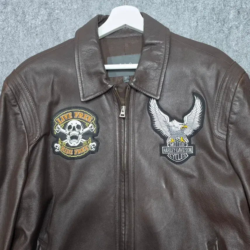 [BUNJANG] Songzio Vintage Harley Patch Custom Leather Jacket 110 Brown / 지오 송지오 빈티지 할리 패치 커스텀 양가죽 레더 자켓 110 브라운