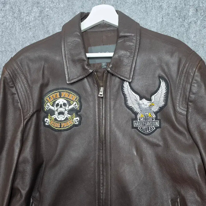 [BUNJANG] Songzio Vintage Harley Patch Custom Leather Jacket 110 Brown / 지오 송지오 빈티지 할리 패치 커스텀 양가죽 레더 자켓 110 브라운