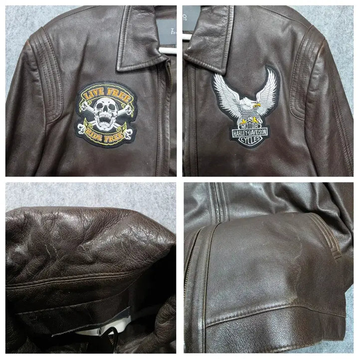 [BUNJANG] Songzio Vintage Harley Patch Custom Leather Jacket 110 Brown / 지오 송지오 빈티지 할리 패치 커스텀 양가죽 레더 자켓 110 브라운