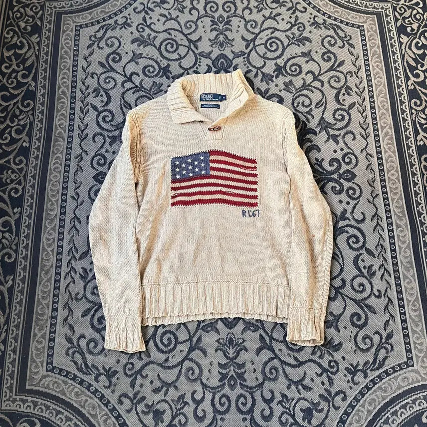 [BUNJANG] Polo Ralph Lauren US Flag Half-Button Knit Sweater / M 폴로 성조기 반버튼 니트/W2640