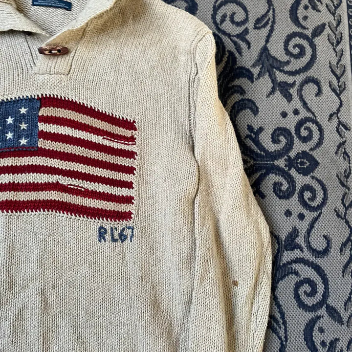 [BUNJANG] Polo Ralph Lauren US Flag Half-Button Knit Sweater / M 폴로 성조기 반버튼 니트/W2640