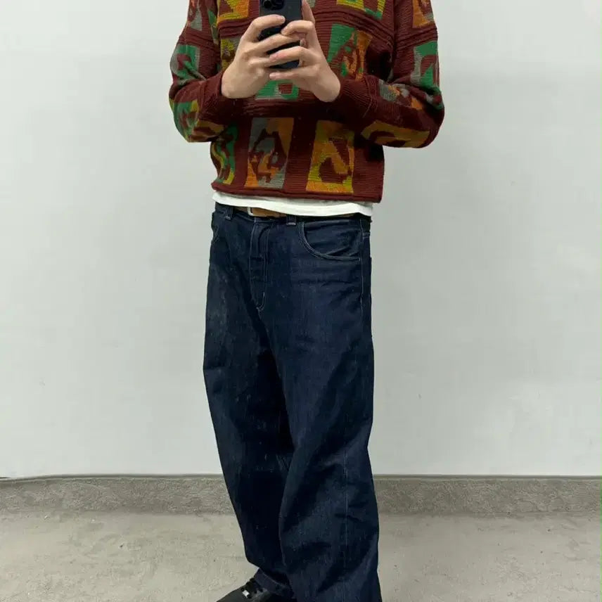 [BUNJANG] Vintage Japanese Jacquard Knit Sweater / [M] Japanese vintage 90s 울 자카드 크루넥 니트 스웨