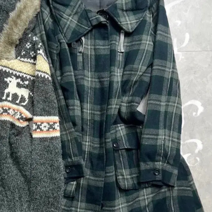 [BUNJANG] Baekran Vintage Green Check Coat / 백란 빈티지 카라 그린체크코트