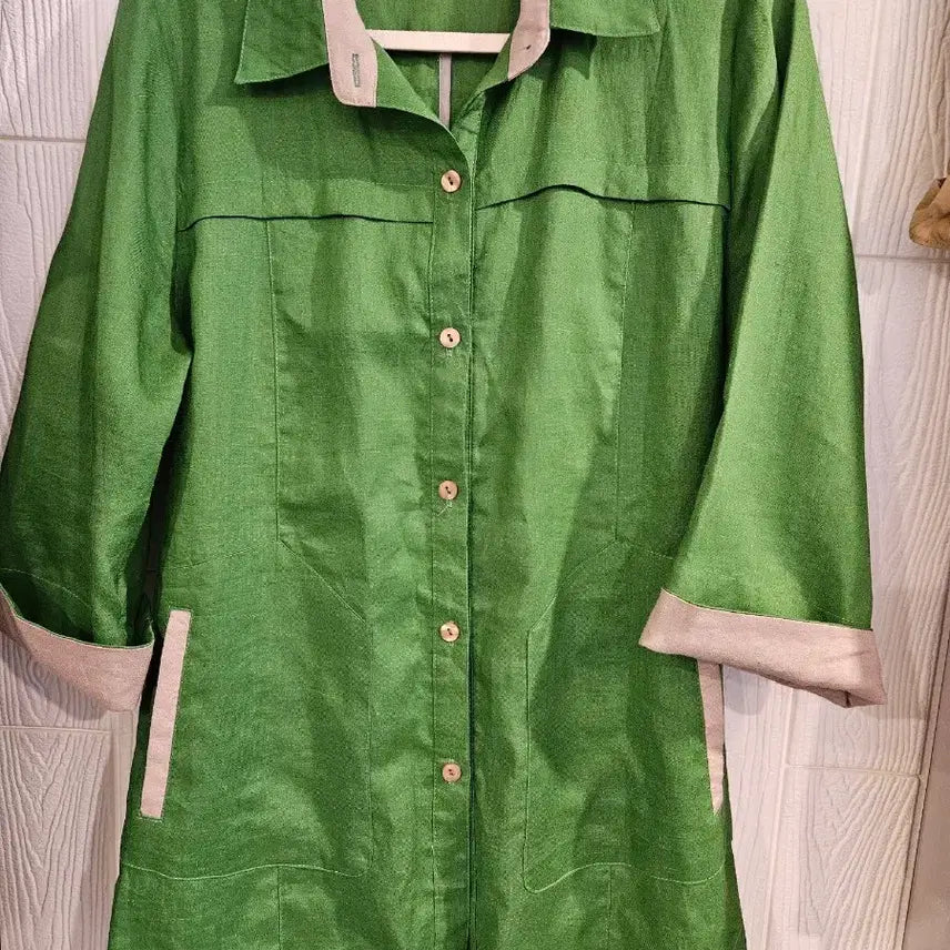 [BUNJANG] Green Linen Shirt Jacket / 여77그린 린넨 셔츠형 자켓