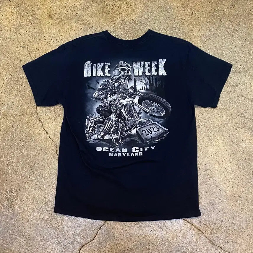 [BUNJANG] Vintage Motorcycle Graphic Gildan T-shirt / 미국 빈티지 바이크위크 프린팅 길단 락티셔츠 반팔티
