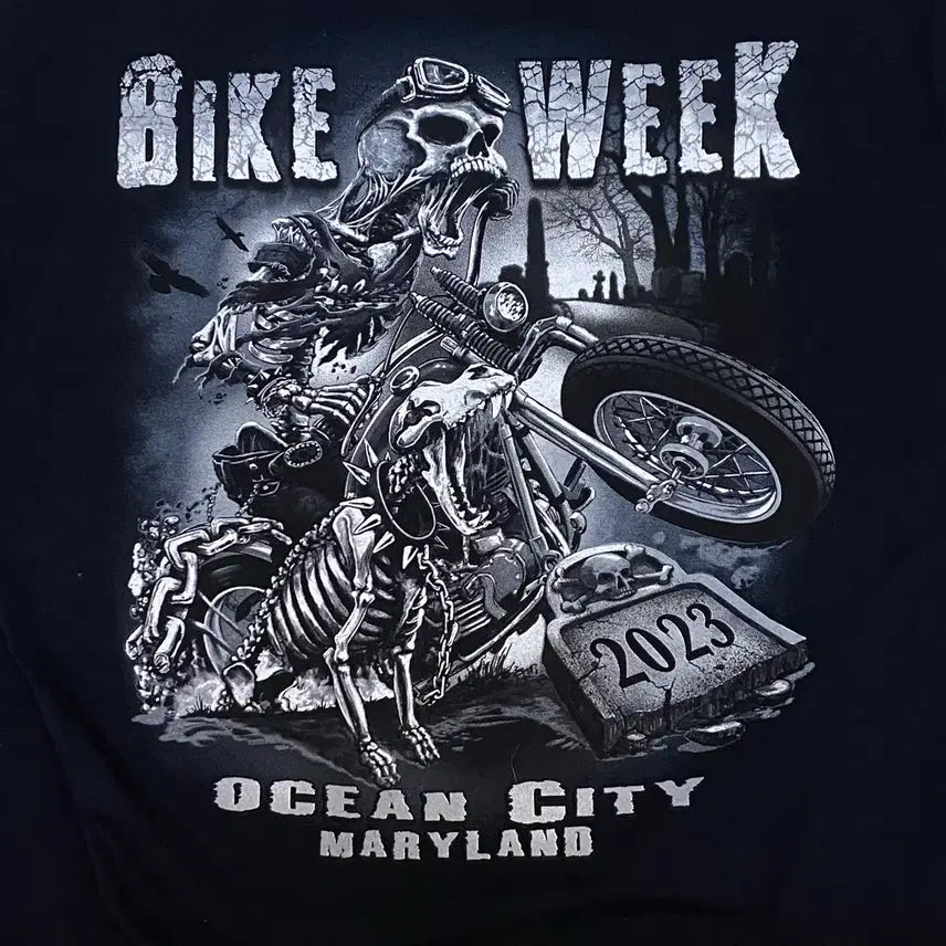[BUNJANG] Vintage Motorcycle Graphic Gildan T-shirt / 미국 빈티지 바이크위크 프린팅 길단 락티셔츠 반팔티