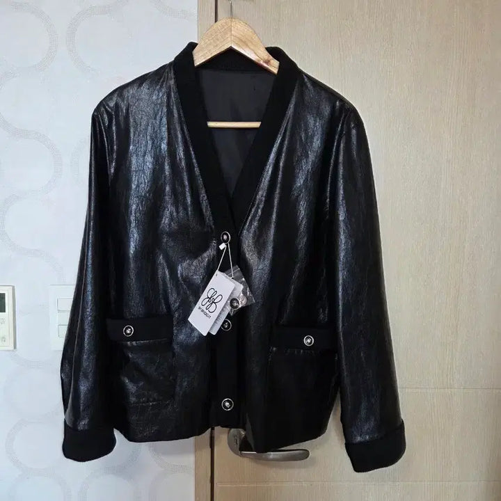 [BUNJANG] Black Leather Cardigan Jacket / 블랙 레더 가디건 자켓
