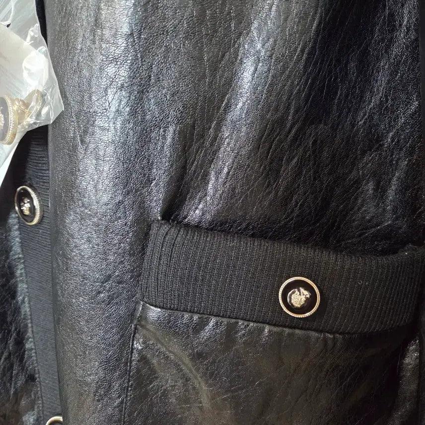 [BUNJANG] Black Leather Cardigan Jacket / 블랙 레더 가디건 자켓