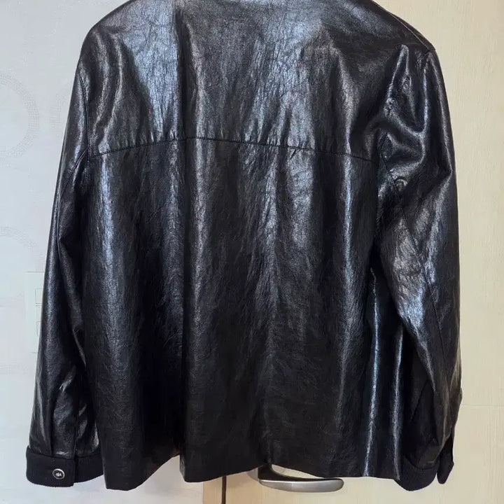 [BUNJANG] Black Leather Cardigan Jacket / 블랙 레더 가디건 자켓