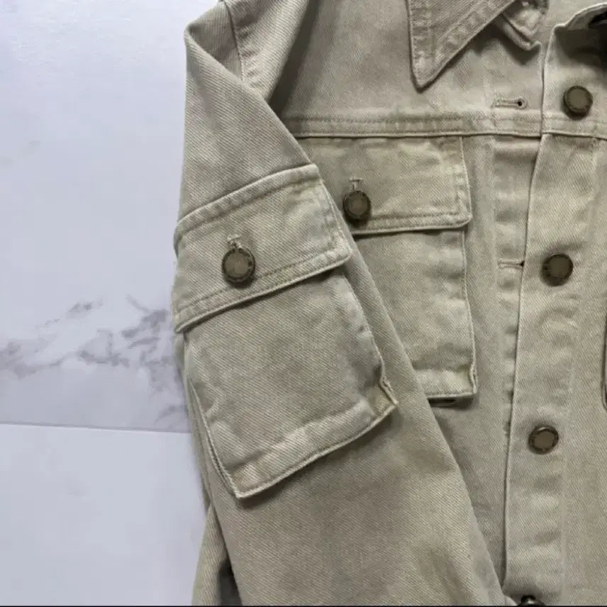 [BUNJANG] Beige Denim Crop Jacket / 베이지 크롭 자켓