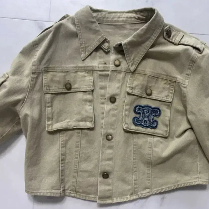 [BUNJANG] Beige Denim Crop Jacket / 베이지 크롭 자켓