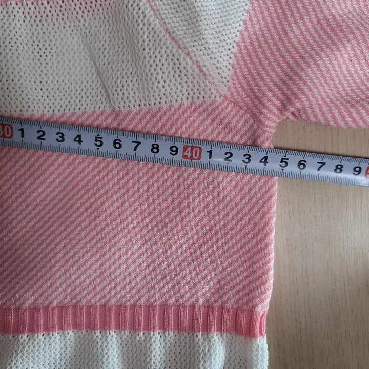 [BUNJANG] Pink and White Striped Short Sleeve Knit Top / 핑크/화이트 스트라이프 반팔 니트